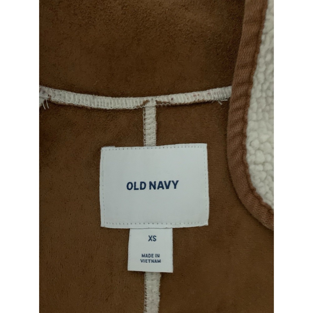 Old Navy Women Jacket Coat Sherpa Faux Suede Sz XS Oversized Ivory Tan Snaps - Picture 10 of 14